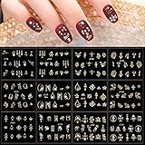 12 Blatt Nail Art Sticker, EBANKU 3D Gold Diamond Design Selbstklebende Nagelaufkleber, Luxury Shine Multiple Style Nail Art Decals für Frauen Mädchen DIY Nail Art Dekoration Nagelstudio