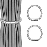 VEGCOO 2 Stück Magnetische Vorhang Raffhalter, Grau Raffhalter für Vorhänge mit Magnet, Raffhalter für Gardinen Halterung Vorhang Halter Gardinenhalte Dekoration Gardinen zubehör
