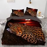 YASMENG Leoparden Bettwäsche 135x200 4teilig Leopard Tiermotiv Gold Schwarz 3D Bettbezug Set Weich Mikrofaser Bettwäsche für Geschenke Zimmer Deko mit Reißverschluss und 2 Kissenbezüge 80x80 cm