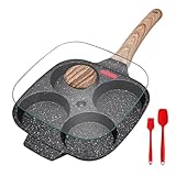 Bobikuke Spiegeleipfanne, Pancake Pfanne mit Deckel 4 Loch Augenpfanne Antihaft-Aluminium Pfanne für Frühstück, für Induktion & Gasherd