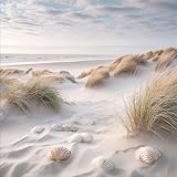 artissimo, Glasbild, 30x30cm, AG5608A, Landschaft/Natur: Strand und Meer III, Bild aus Glas, Wanddekoration aus Glas, Wandbild Wohnzimmer modern, Dünen-Landschaft, hell, blau beige
