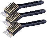 PEARL Grillbürste: 3er-Set 2in1-Grill-Reinigungs-Bürsten, Messing, mit Edelstahl-Schaber (BBQ-Grill-Bürste, Draht-BBQ-Bürste, messingdrahtbürste)