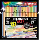 STABILO - Fineliner & Premium-Filzstifte - point 88 & Pen 68 - ARTY - 24er Pack - in Pastellfarben - 12x point 88 in 12 Farben, 12x Pen 68 in 12 Farben