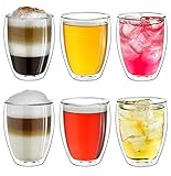 Creano doppelwandige Cappuccino Gläser 250ml - Glas Becher doppelwandig - Thermoglas - Doppelwandgläser im 6er Set