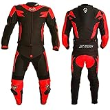 BI ESSE Motorradkombi Herren 2-teilig – Motorradanzug Leder & Textil, Jacke und Hose trennbar, verstellbar, atmungsaktiv, Touring & Racing geeignet (Schwarz/Rot, L)