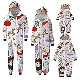 Weihnachtspyjama Familie Bequeme Winterpyjama Damen Winter Overall Die ganze Familie Anzug für Weihnachten Mit Kapuze Einteiler Lange Pyjamas für Herren Damen Kinder Weihnachtsgeschenk, 03# weiß, 9-12
