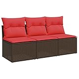 Eleganz Gartensofa 3-Sitzer Braun PE-Rattan mit Kissen – Pulverbeschichteter Stahl – Langlebiges Gartenmöbel für Terrasse & Balkon – Gemütliches Outdoor-Sofa