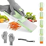 Fsvaer 6-in-1 Mandoline Gemüseschneider, Kartoffelschneider mit 6 Austauschbare Klingen,Schnittfeste Handschuhe,Reinigungsbürste,Verstellbar Küchenhobel für Gemüse, Obst und Käse