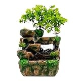 WindWilder Wohnzimmer Wasserfall Tischbrunnen, Atomizing Rockery Water Fountain Beleuchtung Tischbrunnen mit LED Beleuchtung, Wasserwand Wasserfallbrunnen für Desktop Dekoration, 18x15x30cm