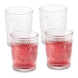Relaxdays Trinkgläser, 4er Set, 300 ml, Vintage Gläser Wasser, Saft, Limo, spülmaschinenfest, Wassergläser, transparent, 10 x 8 cm