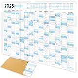 XXL Wandkalender 2025 groß (90x60cm) - Jahresplaner 2025 quer als Kalender für die Wand - Jahreskalender für 14 Monate mit Ferienübersicht - Kalender gefalzt für das Büro
