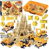 JEDWKFA Kinetischer Sand Baustelle, Magic Toy Sand für Kinder, Sandbox Set Mit Schlossschablone, Straßenschild, Sensorisches Sandspielzeug für 3-5 Jahre