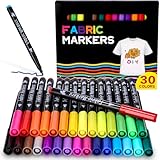 30 Textilstifte Waschmaschinenfest, Textilmalstifte, 30 Farbe Stoffmalfarben für Junge Mädchen, Stofffarbe Textilmarke für T-shirt, Stoffbeutel, Hüte, Einkaufstasche, Segeltuchschuhe, DIY Basteleie