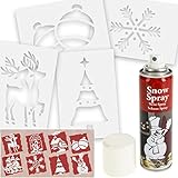 alles-meine.de GmbH Set: Schneespray Dose + 8 große Schablonen Vorlagen - Weihnachts & Wintermotive - 23 cm - Kunstschnee Schneebild - für Fensterbilder Fenstersticker - z.B. für..
