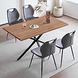 JZGORC Esstisch mit 4 Stühlen Esszimmer-Set,140 * 78 * 77 cm Rechteckiger Esstisch aus Holz,4 Stühle mit hoher Rückenlehne, Schwarze Meta-Beine,Dunkelbraun Tisch+Grau Stühle
