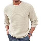 Herren-Pullover mit Rundhalsausschnitt, strukturiert, langärmelig, Strickpullover, Herbstpullover 2025, trendige Kleidung, weiß, XXL