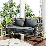 PE-Rattan Gartenschaukel, Hängeschaukel 2-Sitzer mit Graues Sitzkissen und Ketten, Hollywoodschaukel, Hängebank mit Rückenkissen, Abnehmbar und Waschbar, für Garten Balkon Veranda, Grau