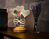 Geschenkelampe Fotogeschenk Personalisierbar mit eigenem Foto und Text in 3D Bilder Led Motiv Lampe gravieren hochzeit Herz (Unendliche Liebe)
