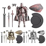 Robot Knight Actionfigur, mittelalterliche Krieger Sammlerstück, 360 Grad drehbarer Kopf, flexible Gelenke, silberfarbene Rüstungen, voll beweglich, perfekt für Display oder Tischdekoration, 14 x 13,2