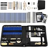 MAMIZO 80-teiliges Zeichenset,Zeichenzubehör für Anfänger, Profis und Kinder,Künstlerset mit 3-farbigem Skizzenbuch, Zeichenstifte,Buntstift und Graphitstifte,Kohlestift,Bleistift Set mit Kit Bag.