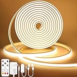 Lamomo COB LED Streifen, Warmweiss Dimmbar 5M LED Strip, Wasserdicht 3000K Neon Led Leiste mit Fernbedienung, Silikon Flexibel Lichtleiste für Schlafzimmer Innen Außen Küche DIY Deko, CRI90+