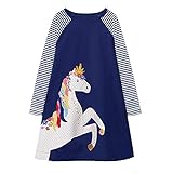 VIKITA Mädchen Baumwolle Langarm Streifen Tiere T-Shirt Kleid EINWEG JM7655 6T