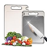 Schneidebrett, 4in1 Groß Edelstahl Schneidebretter für Küche, Weizenstroh Doppelseitig küchenbrett mit Saftrille Und Schärfkante, Rutschfest und kratzfest, BPA-frei, Spülmaschinenfest (37 x 25cm)