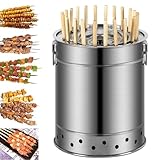 Tragbarer Kebabs Holzkohlegrill, 39,1 cm Edelstahl rauchfreier Grill Holzkohlefass Grill mit 28 Spießen, Surround Holzkohle Kebab Grill für Outdoor Indoor Camping