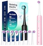 Rotierende Elektrische Zahnbürste für Erwachsene mit 8 Bürstenköpfen, 4 Putzmodi, 60 Tage Akkulaufzeit und 2-Minuten-Smart-Timer - Professionelle Elektrische Zahnbürste Pink