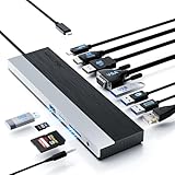 WAVLINK USB-C-Dockingstation 3 Monitore, Dockingstation mit HDMI, DP, VGA, 100W PD, USB3.0&2.0, RJ45, SD/TF-Slots, Audio/Mikrofon, für Lenovo/HP/Dell usw. - Grau