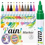 Dylixir Permanent Marker Wasserfest Lackstift: 12 Permanent Marker Bunt Wasserfeste Stifte Glasstifte für Steine Bemalen, Kunststoff, Holz, Metall,Keramik Tasse,Reifen Basteln diy