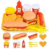 Küchenspielzeug Lebensmittel Spielzeug für Kinder,DIY Hamburger Hotdog Spielzeug Set,Kinderküche Zubehör Kinderküche Zubehör Lernspiele Kinderspielzeug Geschenk für Jungen Mädchen