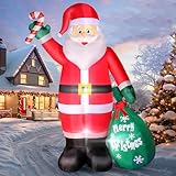 8 FT Weihnachten Aufblasbare Weihnachtsmann mit Zuckerstange & Geschenk-Sack Dekor, Built-in LED Leuchten, IP44 Wetterfest Weihnachtlicher Zierschmuck für Rasen Garten Party Innen Außen Winterurlaub