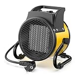 DAHTEC Heizlüfter 2000 Watt Keramik Heizstrahler Elektroheizer Bauheizer Bautrockner mit Thermostat Heizgerät mit 3 Heizstufen für Baustellen, Hausgebrauch, Werkstatt,Garage