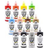 LM-Kreativ Window Color Set (12 x 80 ml Set Bunte Tierwelt) - Abziehbare Fenstermalfarbe/Stickerfarbe auf Wasserbasis für Glatte Oberflächen wie Glas, Spiegel Fliesen