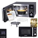 Sommertal 4in1 Mikrowelle Schwarz - Grill, Heißluft-Fritteuse, Konvektion -2200 W, 8 Programme, 60 Min Timer, Kindersicherung, Express-Start, Rost, Crisp-Pfanne, Touch-Display, MW2200