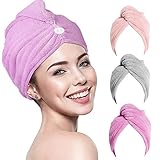 RIGHTWELL Haarturban Handtuch 3 Pack Mikrofaser Handtuch Haare, Turban Handtuch mit Knopf, Kopftuch Handtuch, Schnelltrocknend Mikrofaser Handtuch für Kopf und Lange Haare