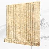 Geovne Natural Schilf Vorhang, Lichtfilternde/Öko-Bambusrollos,Sonnenschutz Raffrollo Bambus,Vintage-Seitenzug Fenster Rollos,Handgewebte Bambusjalousien für Innen/Außen (180x300cm/71x118in)