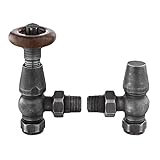 ZAMUNA Abgewinkeltes Designer-TRV-Thermostat-Heizkörper- und Handtuchhalterventil mit traditionellem Kreuzschlitzventil, Säulenventil (Zinn)