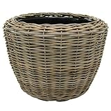 Pflanzkorb Rattan Rund – Beigegrau - Weidenkorb mit Einsatz für Außen/Outdoor - Gartenkorb Korbgeflecht - Übertopf für Garten/Pflanzgefäß (Ø 55cm / Höhe 43cm)