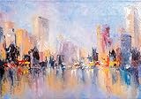 wandmotiv24 Fototapete Gemälde Stadt mit Wasser, XS 150 x 105cm - 3 Teile, Wanddeko, Wandbild, Wandtapete, Kunst Abstrakt M5993
