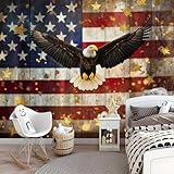 Fototapete Adler Flagge Sterne Rot Gold 400 X 280 Cm(Wxh) Vlies Wohnzimmer Schlafzimmer Dekoration Tapete Hotel Büro Wohnzimmer Schlafzimmer Flur Luxus Uv-Beständig Tapete Wandtapete