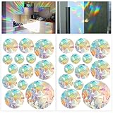 Nogeqi 26 Stück Prisma Fensteraufkleber Runden, Pvc Suncatcher Sticker Sonnenfänger Fenster, Window Sticker Anti Collision Vogelschutz Dekoration für Türfenster Esszimmer Schlafzimmer