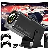 Olycism Mini Beamer 4K 1080P mit 2 Gaming-Controllern und mehr als 10000 Spielen Portable Gaming Beamer 4K Android 13 Bluetooth 5.4 WiFi 6 Auto Keystone Mini Projektor für Handy Laptop