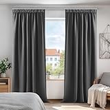 Deconovo Vorhänge Blickdicht Kräuselband Gardinen Schlafzimmer Thermovorhang Kälteschutz Verdunkelung, 245x140 cm(HöhexBreite), Dunkelgrau, 2er Set