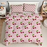 Bettdecke 200x200 Obst Steppdecke 200x200 Kirschen 4 Jahreszeiten Bettdecken mit 2 Kissenbezug, Waschbar Microfaser Bettzeug, Warme Weiche Bettdecke ohne BezugT1570
