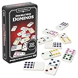 Goliath Double 9 Dominos - Klassisches Familien-Brettspiel für Kinder ab 5 Jahren - 55 nummerierte Dominosteine für 1 bis 8 Spieler - Metall-Reisebox-Dominospiel