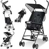 KIDIZ® Kinderwagen CITY Buggy Kinderbuggy klappbar Liegebuggy Sportwagen Faltbar 360° 4-Zoll-Räder Inkl. Sonnen- und Regenverdeck zusammenklappbar 5-Punkt-Sicherheitsgurt ab 6 Monate, Schwarz