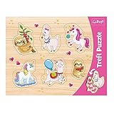 Trefl, Konturenpuzzle mit Unterlage, Lift-Out Puzzle, Einhörner, Lamas, Faultiere, für Kinder ab 2 Jahren