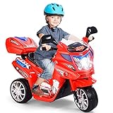 GOPLUS 6V Elektro Kindermotorrad mit 3 Rädern, Elektromotorrad inkl. Licht & Pedal & Aufbewahrungskiste & Musik, Elektro Dreirad für Kinder von 3 bis 7 Jahre alt bis zu 25 kg (Rot)